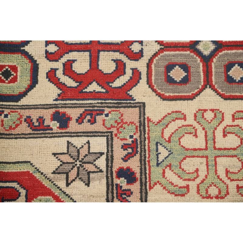 All-Over Geometric Kazak Area Rug Handmade Wool Carpet - 6'9" x 9'6"