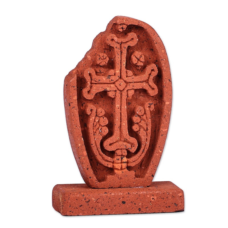 Novica Handmade Echmiadzin Past Tuff Stone Stela Sculpture