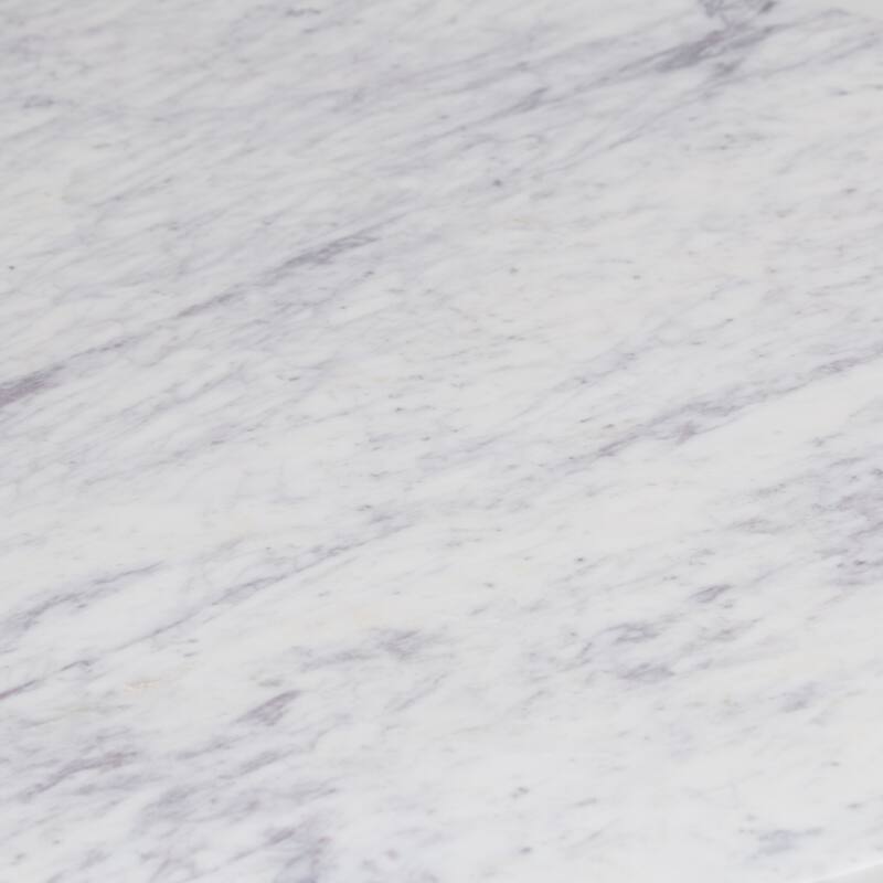 Fina Table, Round White Genuine Marble Top, Natural Brown Mango Wood 3 Leg Sled Base