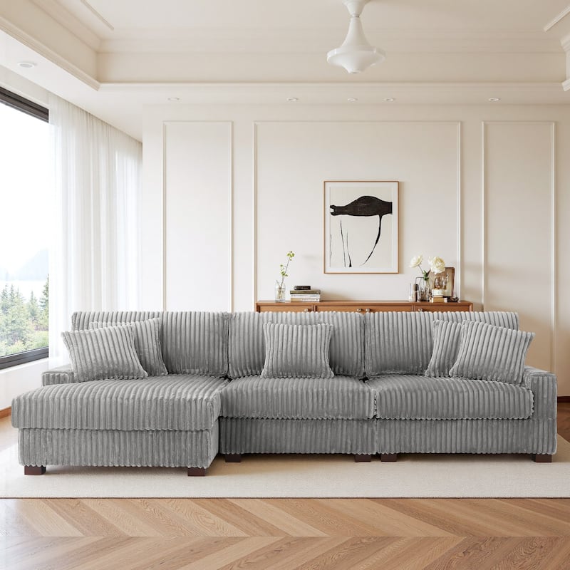 118.3" W Plush Corduroy Square Arm Upholstered Sectional Modular Sofa