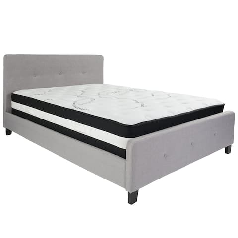85.25" Light Gray Queen Size Platform Bed Pocket Spring Mattress