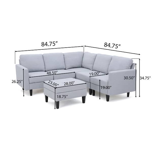 dimension image slide 8 of 7, Zahra 6-piece Sofa Sectional with Ottoman by Christopher Knight Home