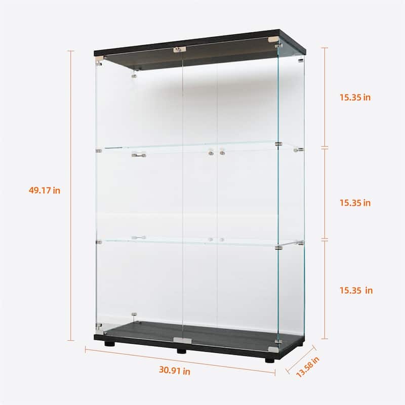 Tempered Glass Display Cabinet,Storage Cabinet,File Cabinet,with LED - Black