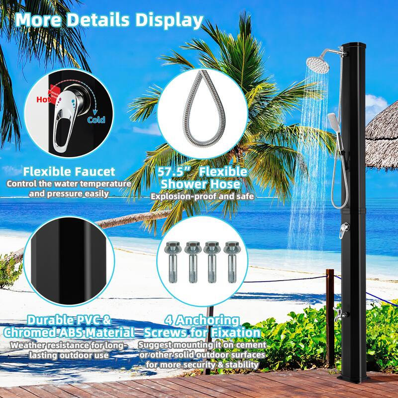 Costway 7.2 FT 9.3 Gallon Solar Heated Shower w/ Rain Shower, Foot - See Details