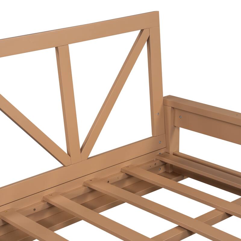 Acacia Wood Twin Size Patio Swing Bed with Hanging Frame
