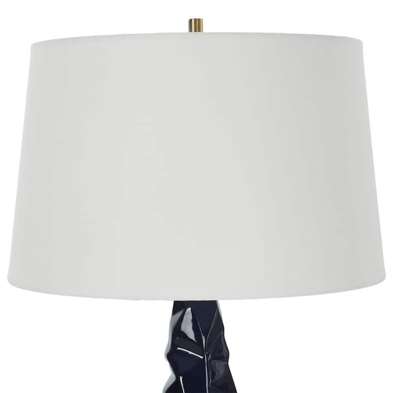 Abstract Geometric Glossy Table Lamp with Tapered Drum Shade- 31" - Navy Blue