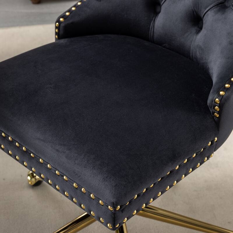 Velvet Upholstered Tufted Button Home Office Chair, Adjustable Wingback Armless Desk Chair, Swivel Vanity Chair with Metal Base