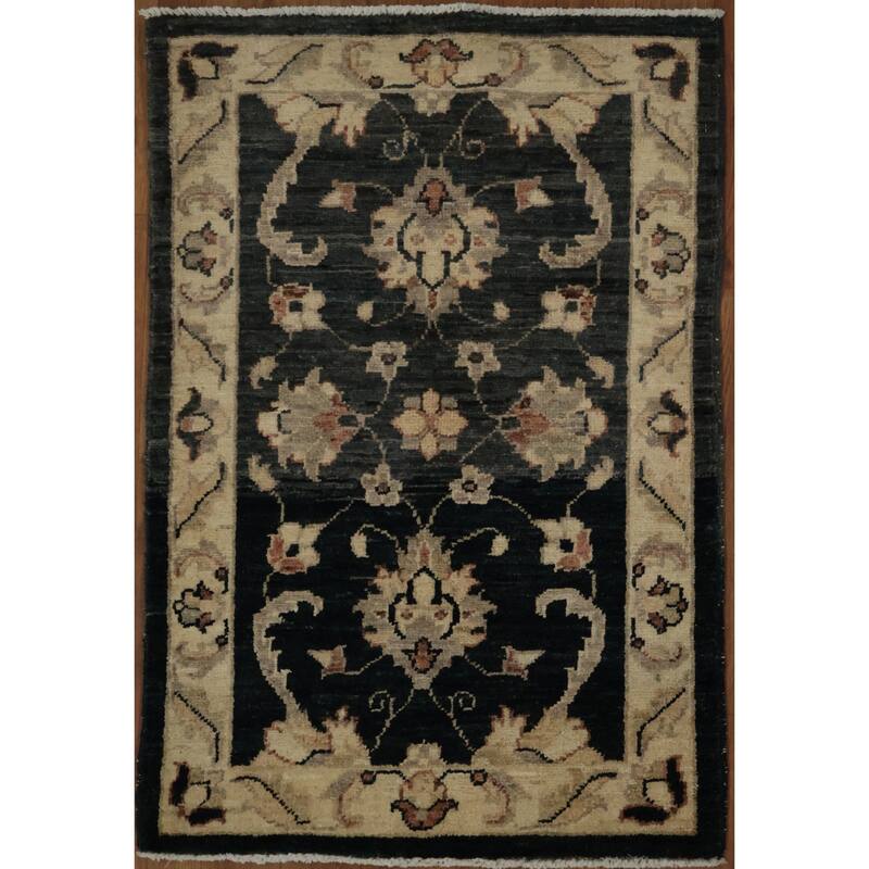 Hand Knotted Oriental 100% Wool Carpet Traditional All-Over Navy Blue & Blues Peshawar Area Rug - 2' 11'' X 2' 0''