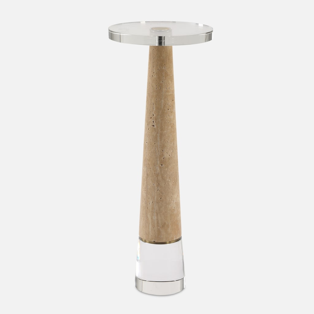 Travertine Drink Table with Crystal Top - 24"