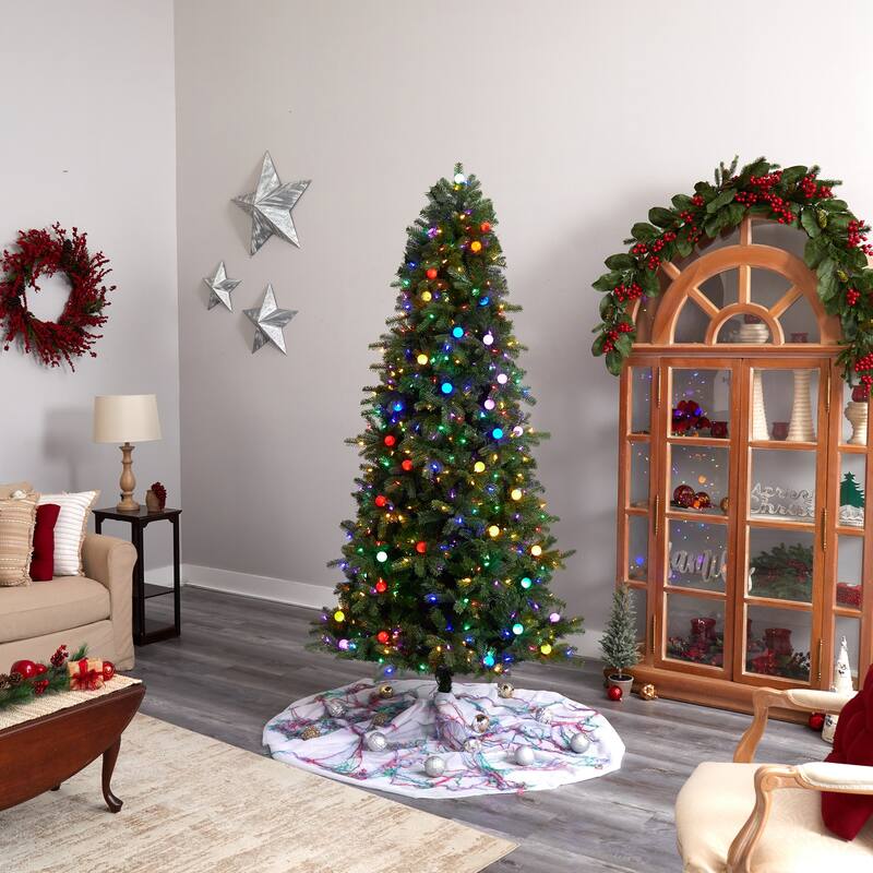 7.5ft. Fir Artificial Christmas Tree with 650 Multi Color LED Lights, Instant Connect & 60 Globe Bulbs-Vibrant X-Mas Centerpiece