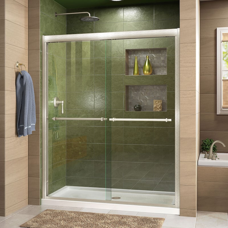 DreamLine Duet 32 in. D x 60 in. W x 74 3/4 in. H Bypass Sliding Shower Door and Shower Base Kit - 32" x 60" - White Base     