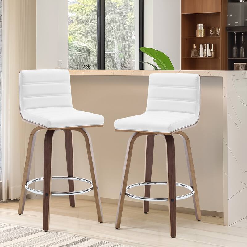 Faux Leather & Wood Swivel Bar Stools/ Counter Stool Set of 2