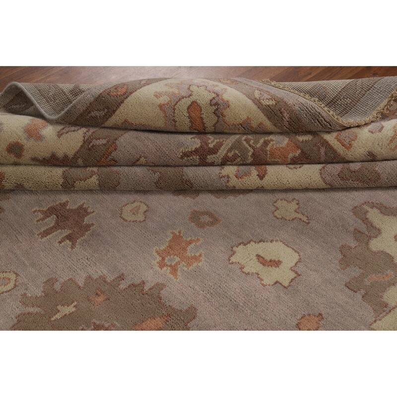 Floral Gray Oushak Indian Area Rug Hand-Knotted Wool Carpet - 9'2" x 12'0"