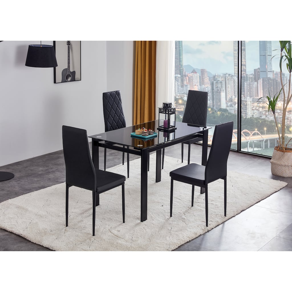 Modern 5-Piece Dining Set with Glass Table and PU Leather Chairs - Sleek and Stylish for Contemporary Spaces.