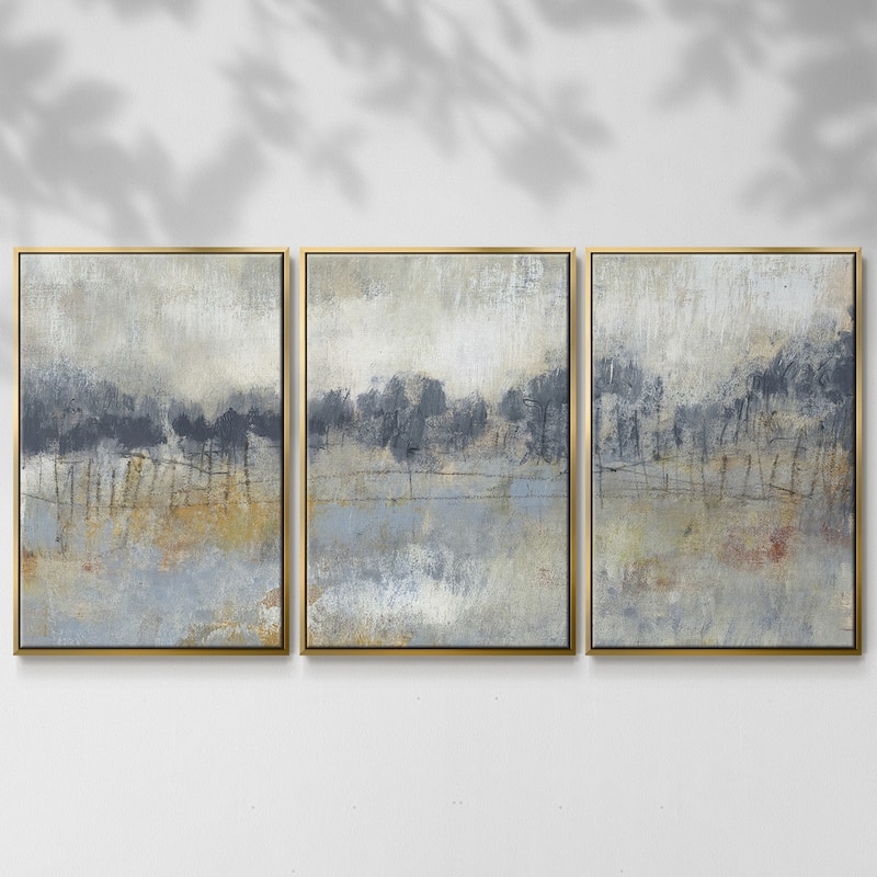 Cool Grey Horizon II - Multi Piece Framed Canvas - 16 x 24 - Gold