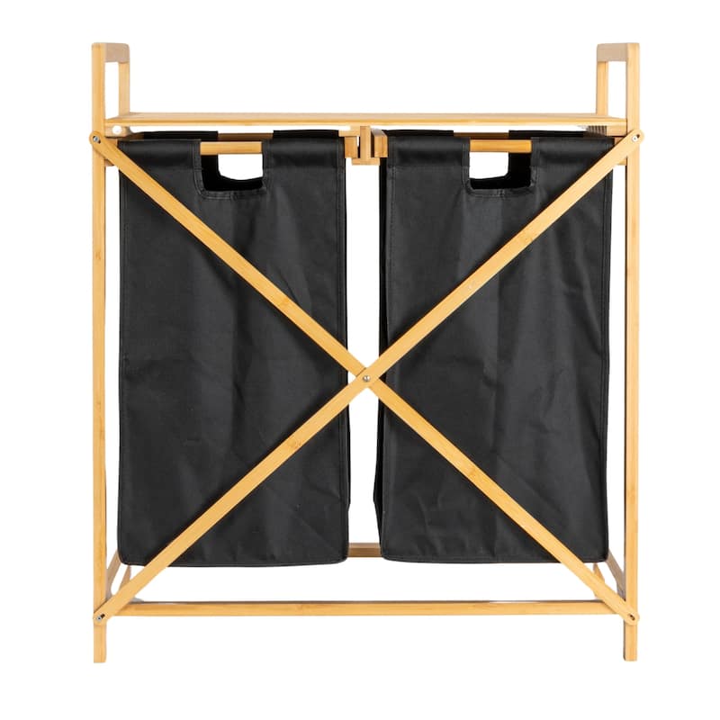 Household Essentials Bamboo Pull Out Double Hamper with Shelf - 25.4"L x 13.0"W x 28.7"H