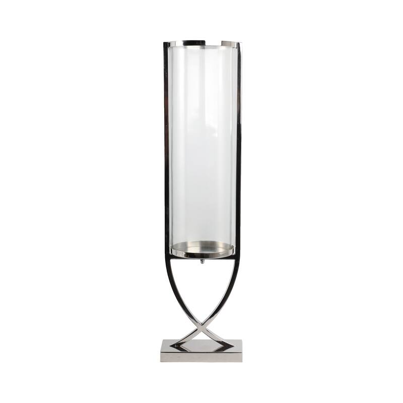 Modern Glass Pillar Candle Holder Decorative Lantern with Steel Frame
