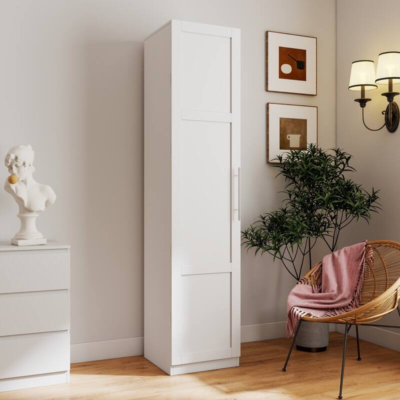 Roomfitters Kitchen Pantry Cabinet, Freestanding White Buffet Cupboard with Adjustable Shelves and Side Storage