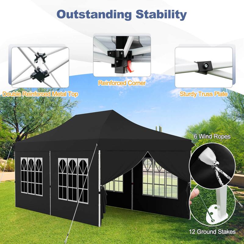 Costway 10 x 20FT Pop up Canopy Outdoor Canopy Tent with 6 Sidewalls - See Details