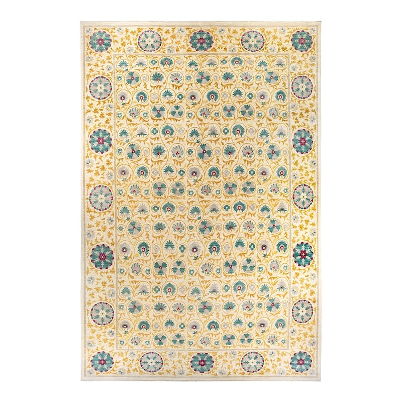 Overton Handknotted Wool Vintage Inspired Contemporary Suzani Ivory Area Rug - 18' 4" x 12' 3"