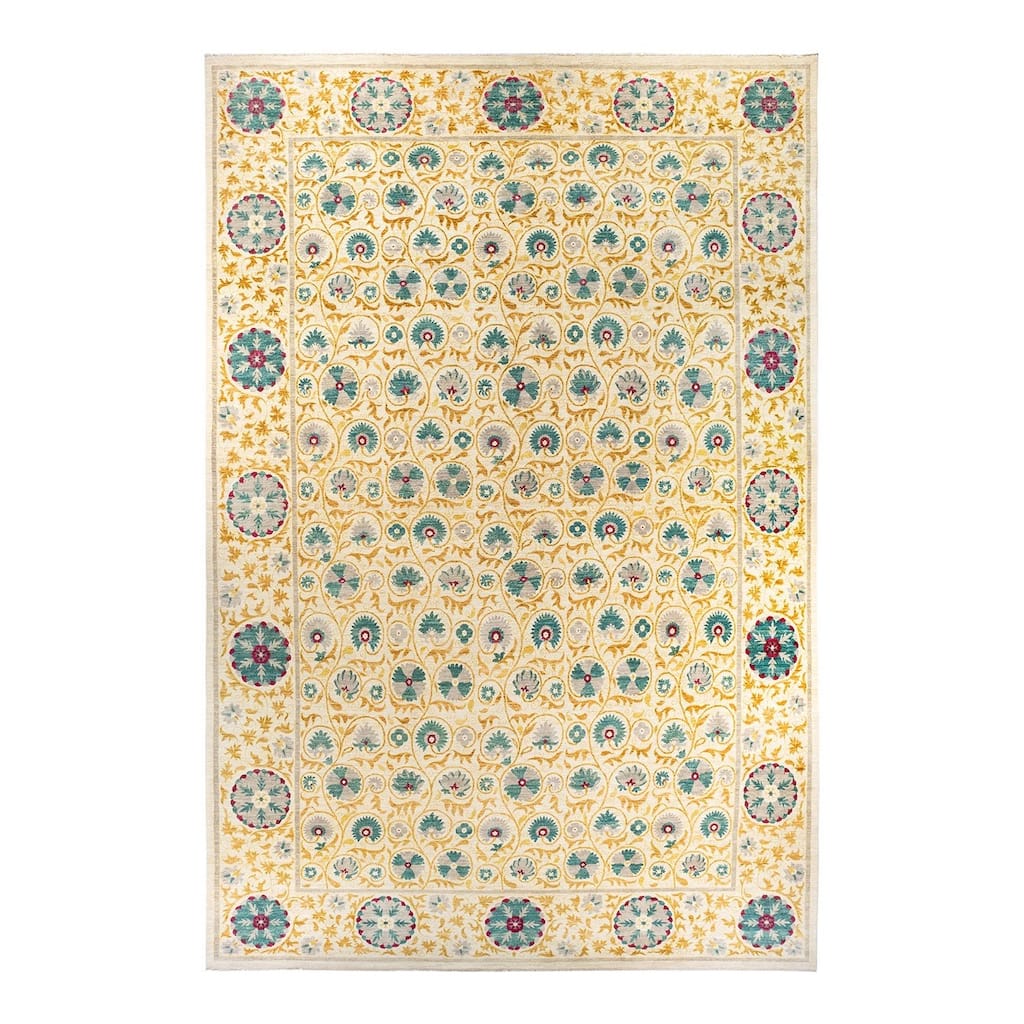 Overton Handknotted Wool Vintage Inspired Contemporary Suzani Ivory Area Rug - 18' 4" x 12' 3"