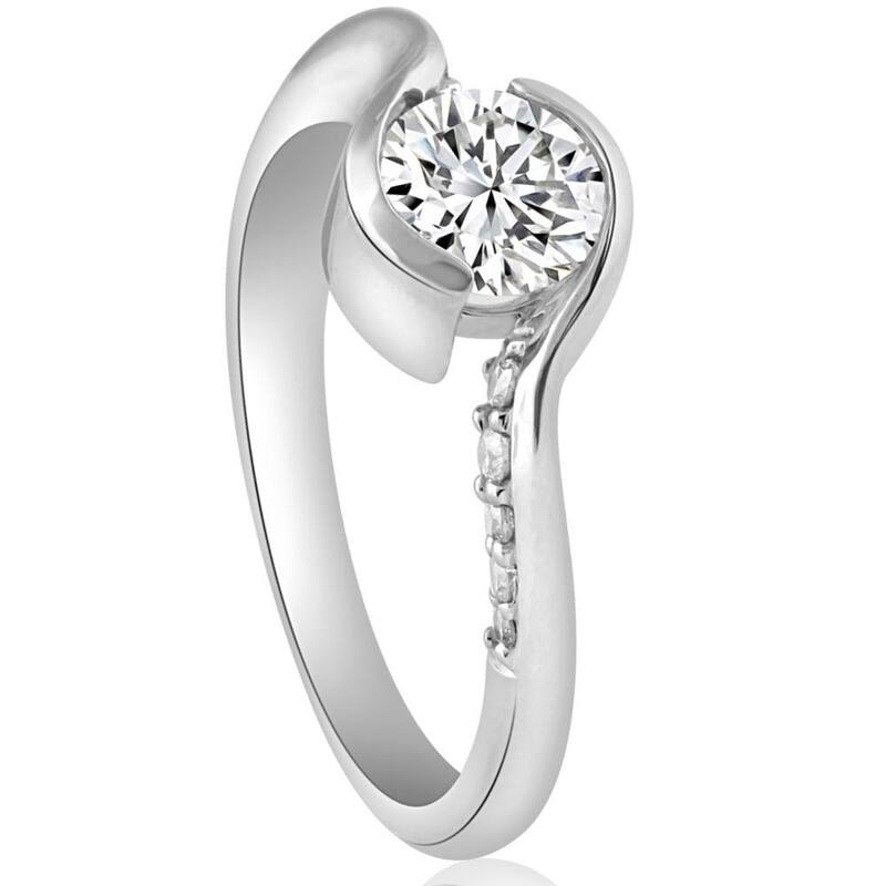 1 1/4Ct Moissanite Bezel Diamond Engagement Ring in 10k White or Yellow Gold