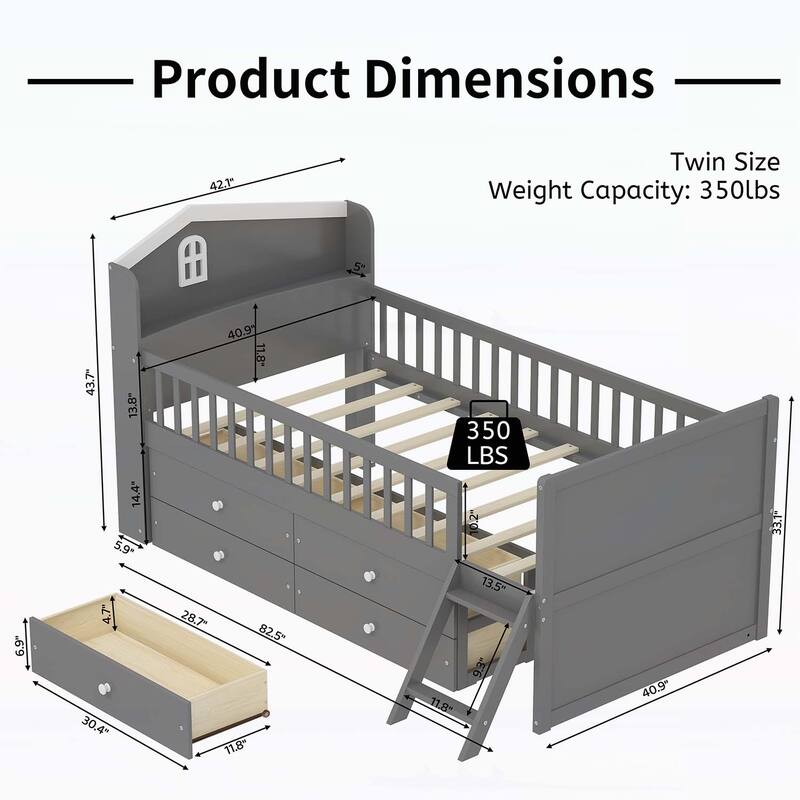 Versatile Wooden Twin Bed with Multiple Storage Options for Kids
