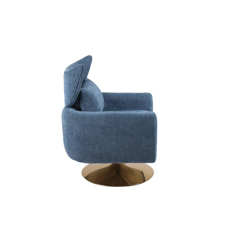 Swivel Accent Chair with Pillow Wide Upholstered & Gold Base, Modern Barrel Chair, 360-degree Swivel Sofa Chair for Living Room