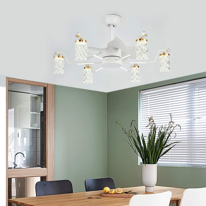 Modern Fandelier with Light and Remote, Modern luxury LED Chandelier Ceiling Fan for Living Room