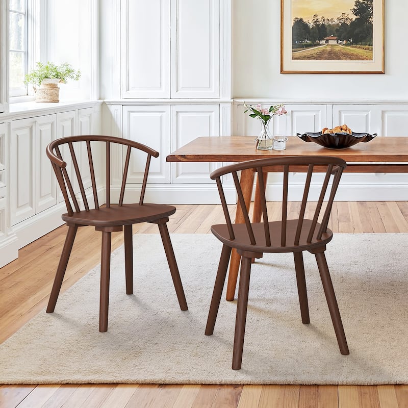 Wooden Dining Chairs with Spindle Backrest, Set of 2/4/6 Kitchen Chairs for Kitchen Island - Set of 2 - Brown