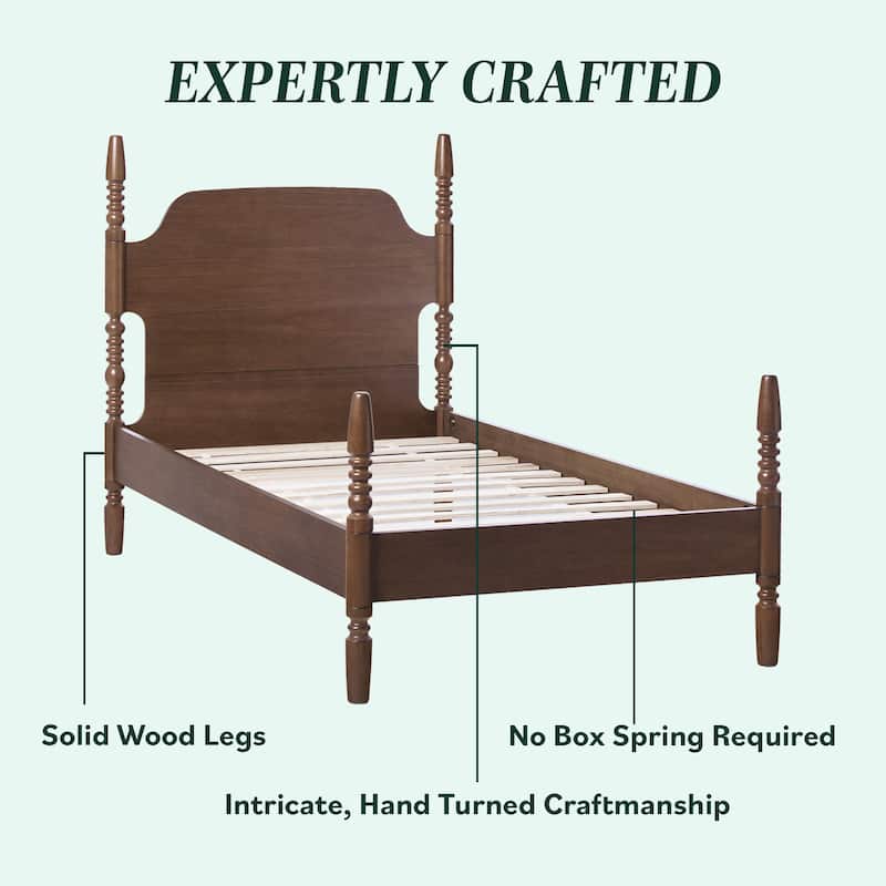 Walker Edison Easy Assembly Solid Wood Twin Bed with Wood-Turning Detail