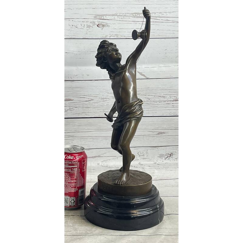 Lb Diabolo Signed Goldscheider Young Boy With Sling Bronze Sculpture Statue