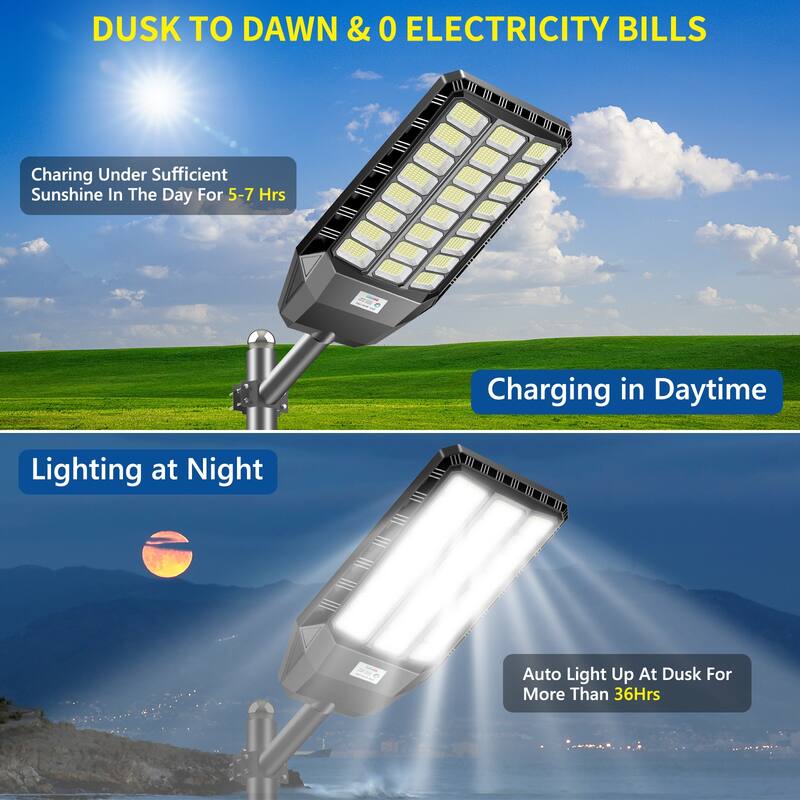 Solar Street Light 360000LM LED Solar Flood Lights with Remote Control - 5000W