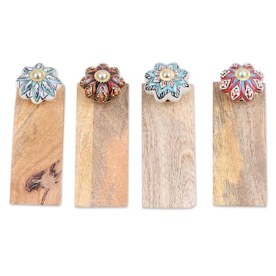 Novica Handmade Flower Fantasy Wood Door Stoppers (Set Of 4)