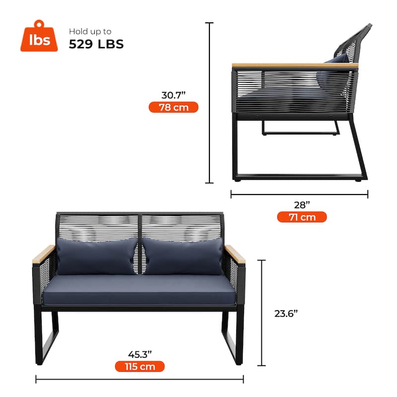 Moasis All Weather Rattan Conversation Loveseat for Backyard - 45.3"L x 28"W x 30.7"H
