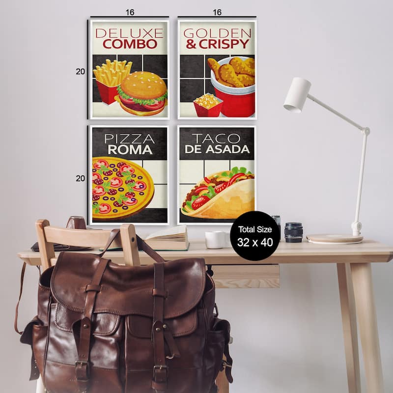 Stupell Fast Food American Cuisine Framed Giclee Art Design By Kim Allen (Set of 4)
