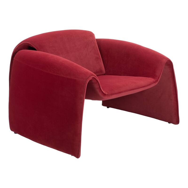 HomeRoots 40" Red Velvet Contemporary Arm Chair - 40.00 in. x 25.60 in. x 32.00 in.