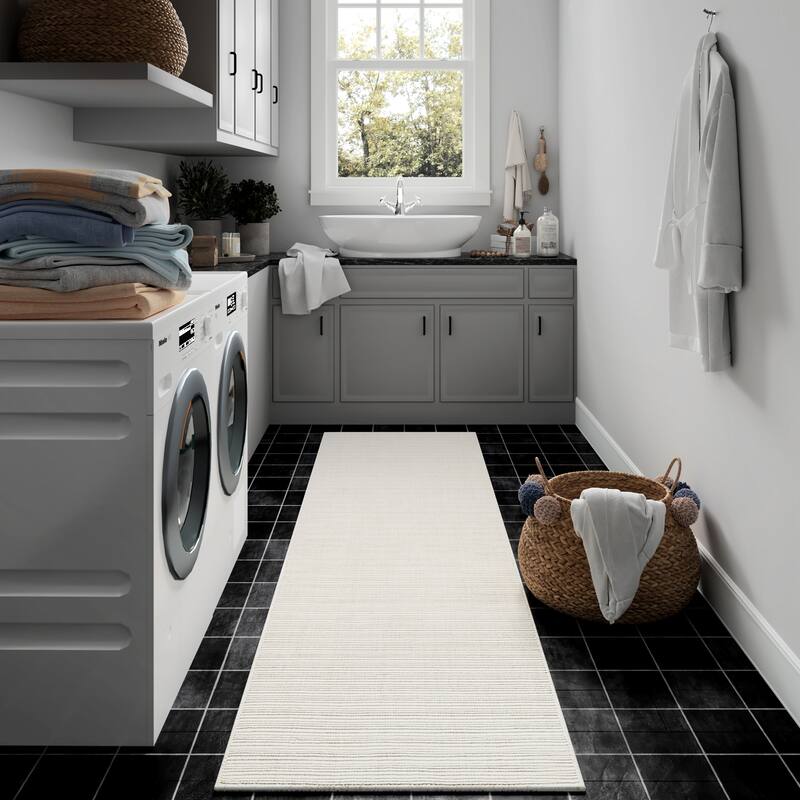 Haven Transitional Striped Handmade Wool Indoor Area Rug by Sevita - 2'6" x 8' - Ivory