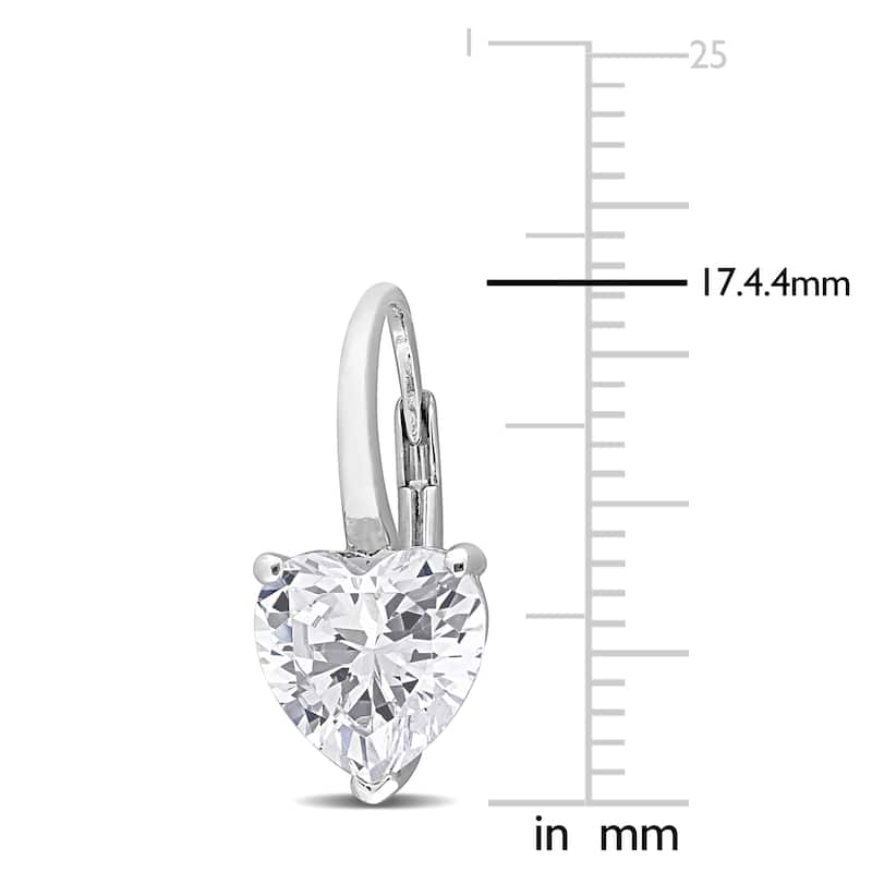 Miadora 4 CT TGW Cubic Zirconia Heart Leverback Earrings in Sterling Silver - 17.4 mm x 8 mm x 5.3 mm