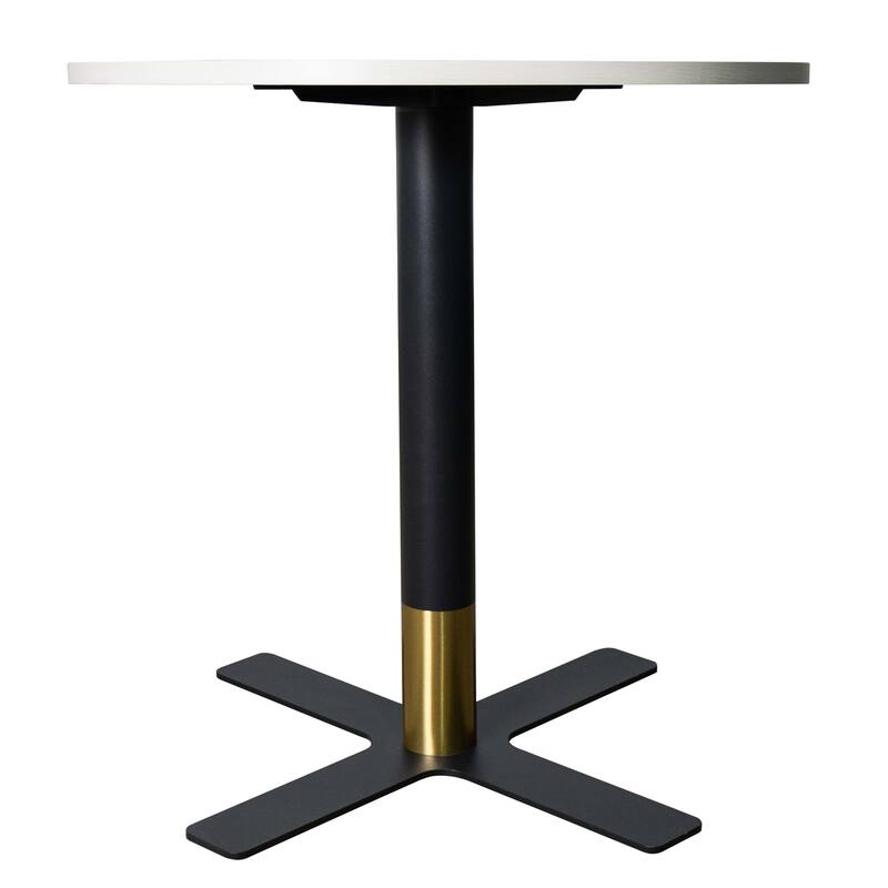 Vail Round Dining Table with 36 in. MDF Tabletop in Black Stainless Steel Cross Legs with Gold Accent Base Kitchen Table