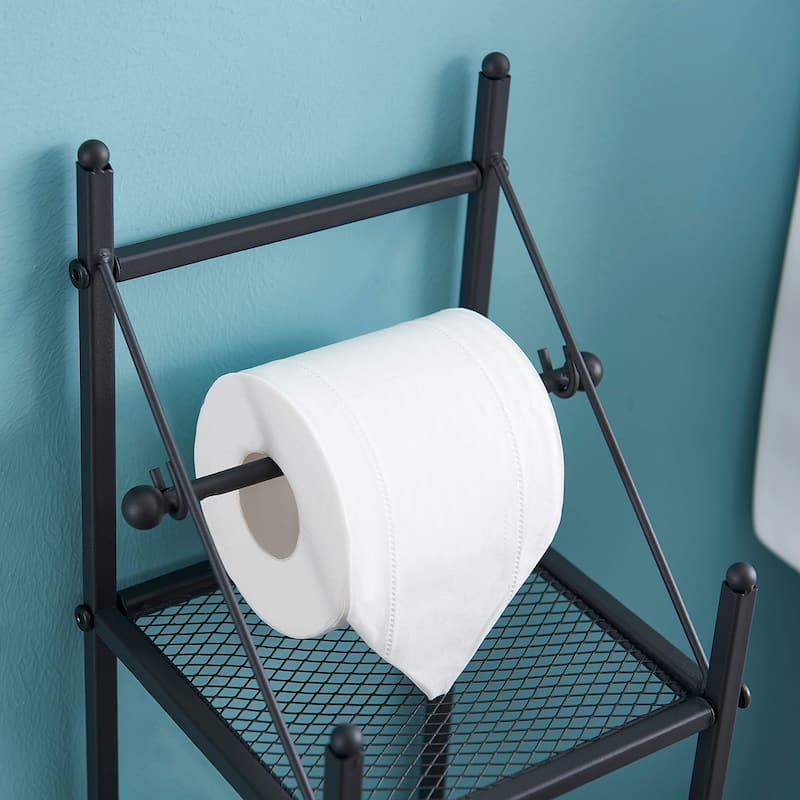 Modern 2-Tier Bathroom Paper/ Towel Rack, Free Standing Toilet Paper Utility Storage Shelf Rack, Black