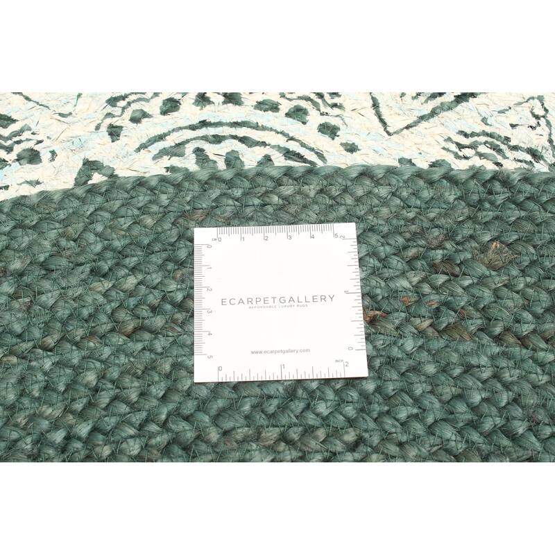 ECARPETGALLERY Braided Weave Palas Denizli Dark Green Jute Rug - 2'11 x 2'11
