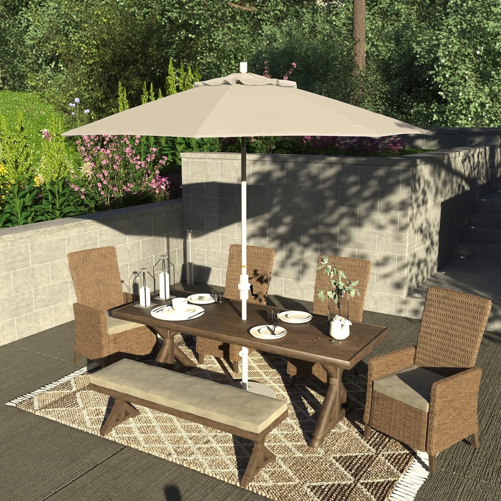 California Umbrella 9' Rd Patio Umbrella White Aluminum Frame Fiberglass Ribs Crank Lift Collar Tilt, Pacifica Pacific Blue