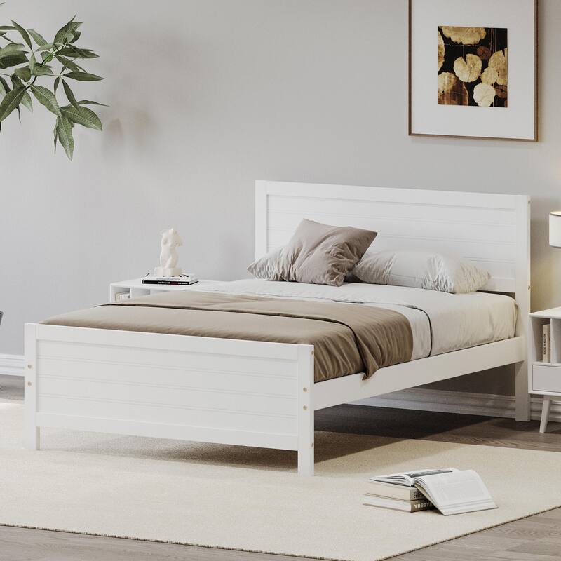 Wood Platform Bed Frame with Headboard and Wood Slat Support