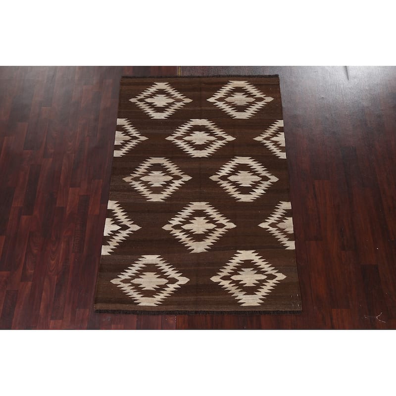 Natural Dye Contemporary Tribal Kilim Wool Area Rug Flat-woven Carpet - 4'8" x 6'8"