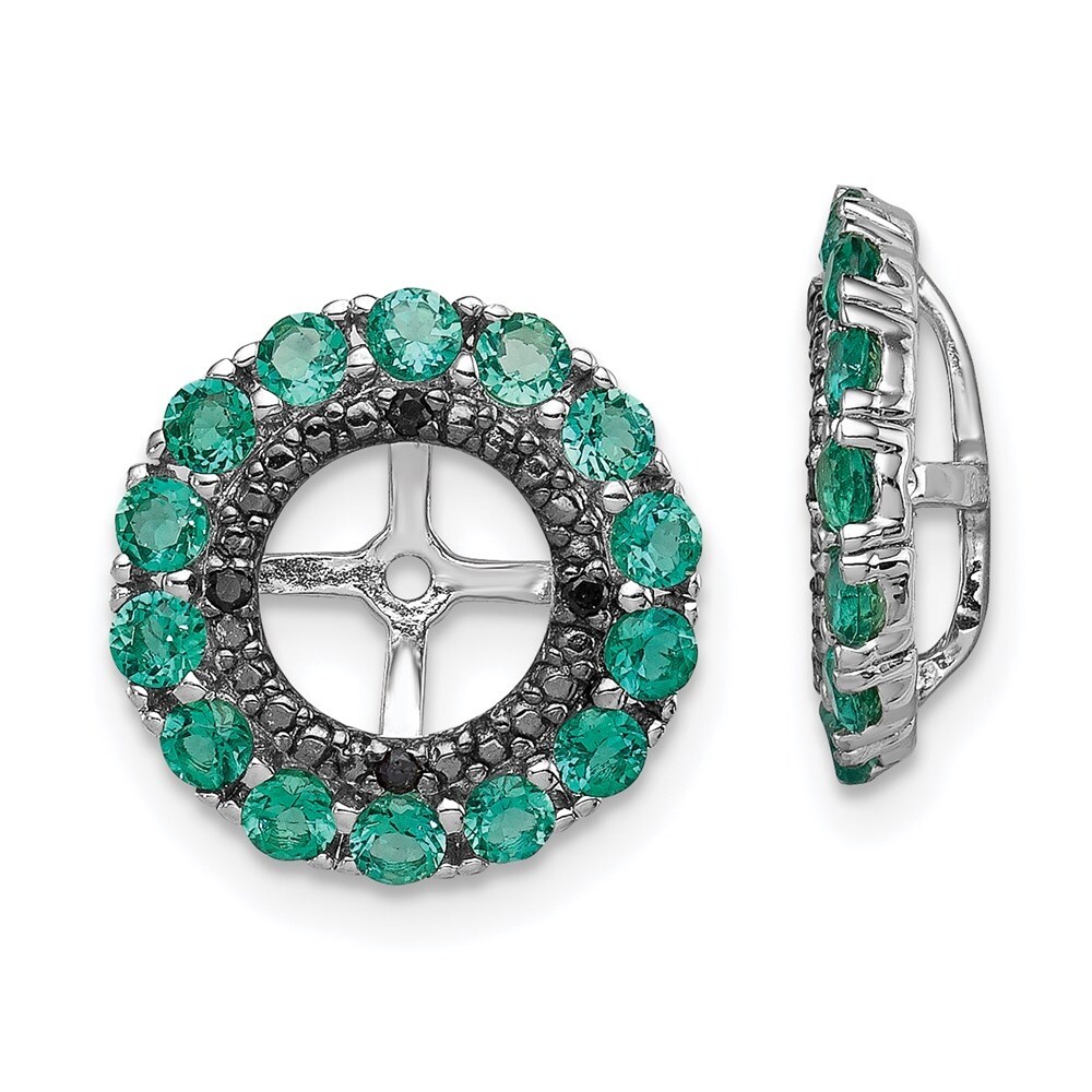 925 Sterling Silver Rhodium Created Emerald and Black Sapphire Earring Jacket 925 Sterling Silver Rhodium Created Emerald and Black Sapphire Earring Jacket