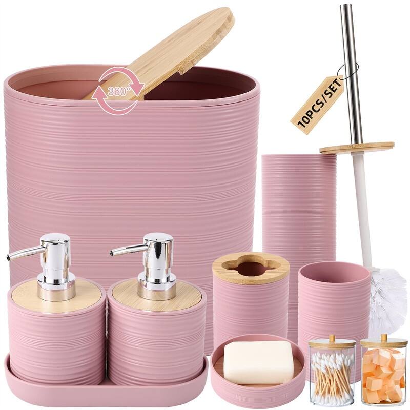 Bathroom Accessories Set with Trash Can - 1 x 1 x 1 - Pink