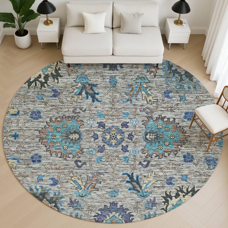 Premium Washable Super Soft Traditional Lily Mayfield Rug - Pewter - 8' x 8'