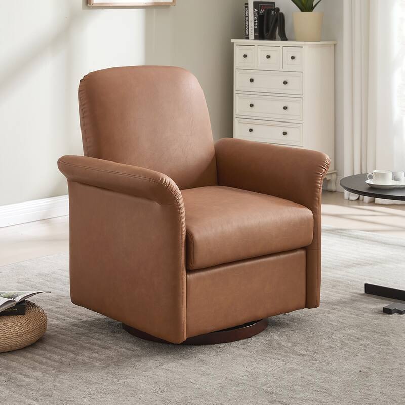 Faux Leather Swivel Barrel Armchair - Brown