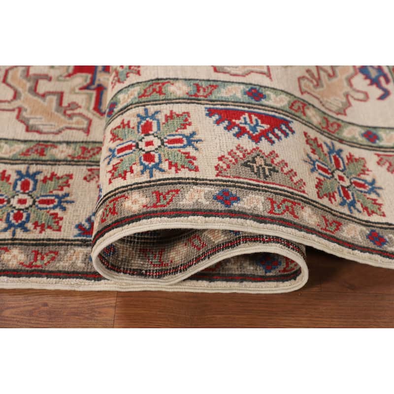 Geometric Kazak Oriental Accent Rug Hand-Knotted Wool Carpet - 3'11" x 5'11"